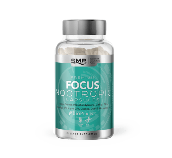 Focus Formula – Bacopa Extract, Phosphatidylserine, Ginkgo, Rhodiola, Alpha GPC Choline, DMAE, Huperzine A – Veggie Capsules