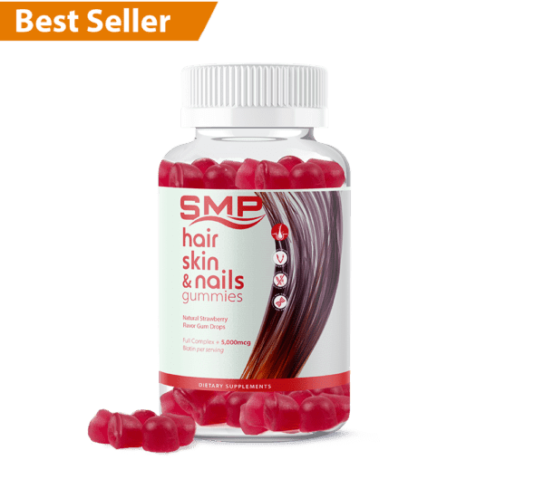 Hair, Skin, and Nails Gummies - Natural Strawberry Flavor Gum Drops - Full Complex + 2,500mcg Biotin/Gummy