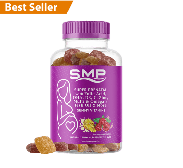 Prenatal Gummy Vitamin For Women W/ Folic Acid, DHA, D3, C, Zinc, Omega 3 Fish Oil & -Natural Lemon & Raspberry