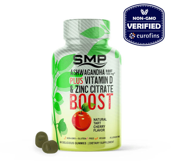 Ashwagandha Root Gummies (750mg Kids, 1500mg Adult) + Vitamin D & Zinc Citrate Boost-Natural Tart Cherry Flavor