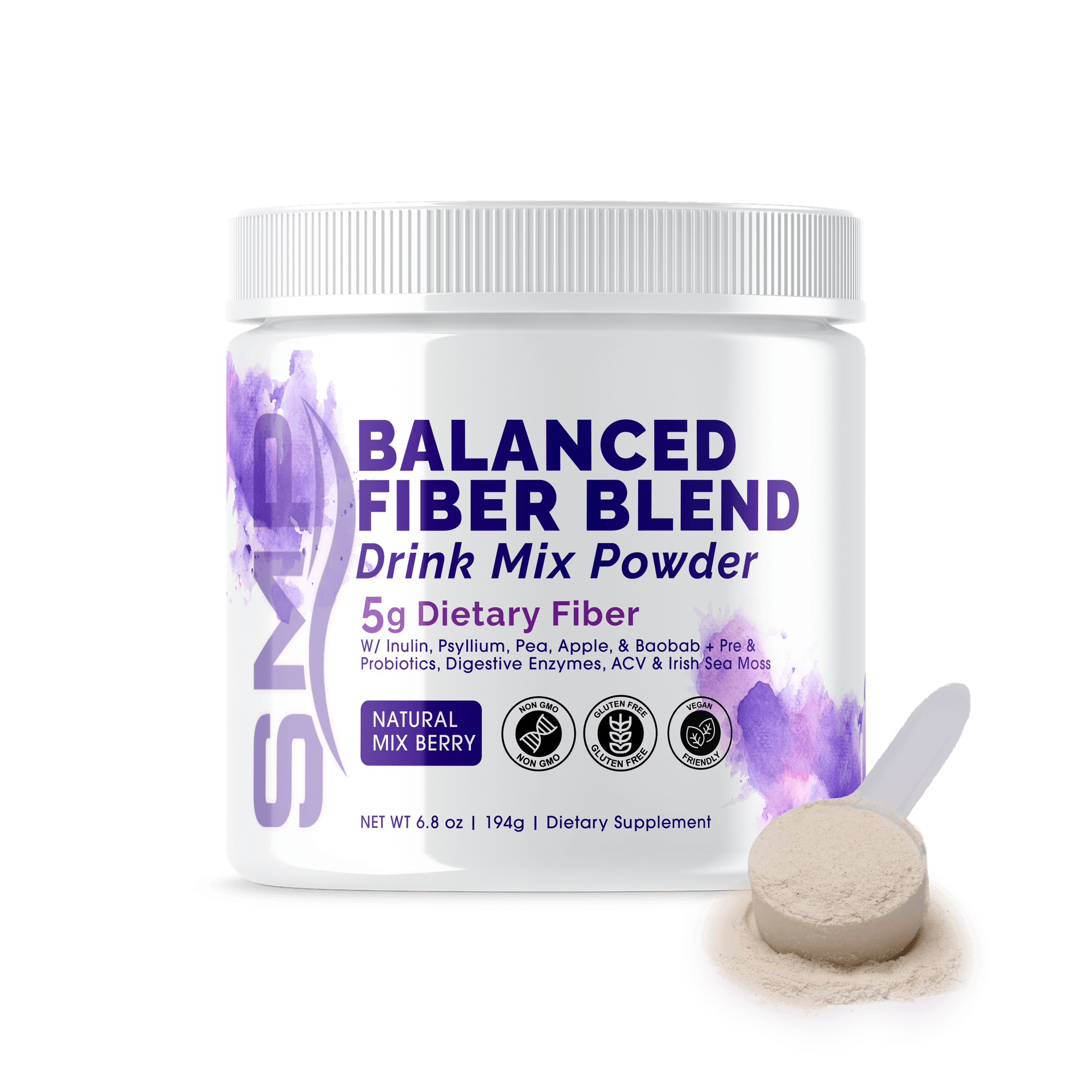 Balanced Fiber Powder + Blend Drink Mix 194.4 g - Mixed Berry Flavored