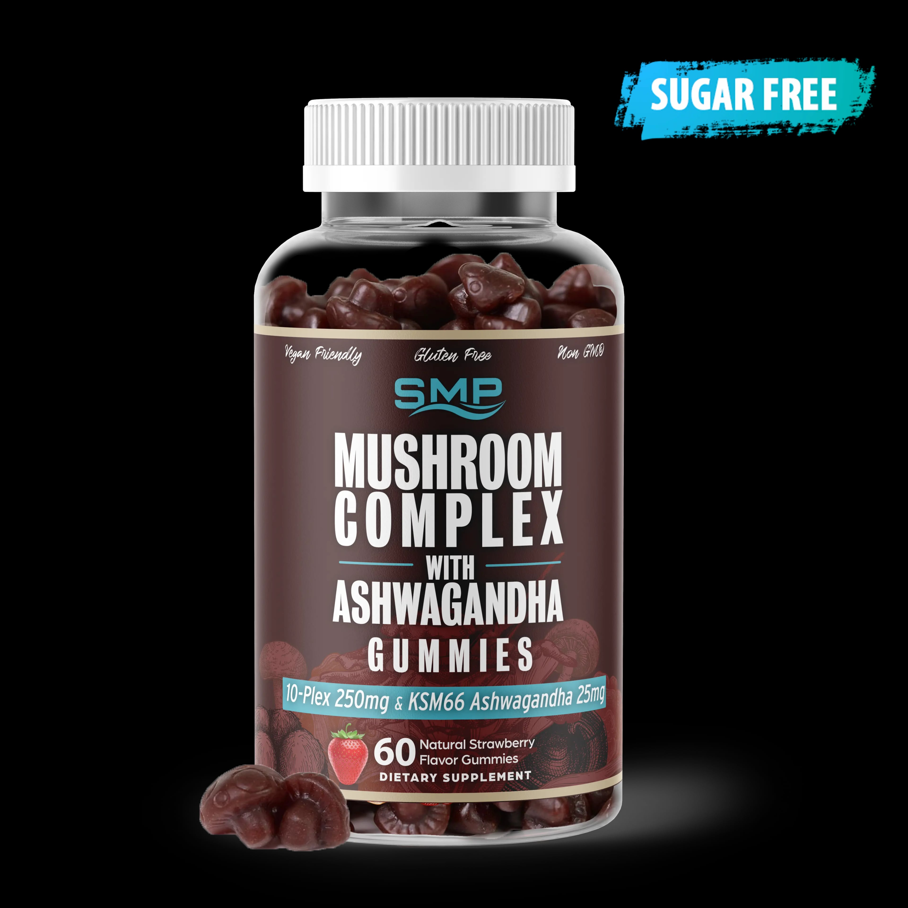 Custom Sugar Free Mushroom Complex + Ashwagandha Pectin Gummies, 2.5g