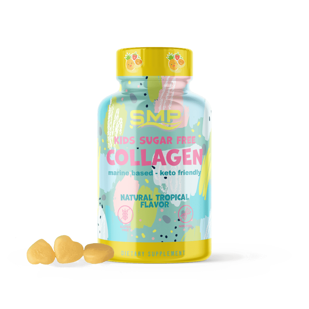 Kids Collagen Sugar Free Gummies – Natural Tropical Flavor & Color – Marine Based – Keto Friendly – Heart Shape – Non-GMO – Gluten-Free