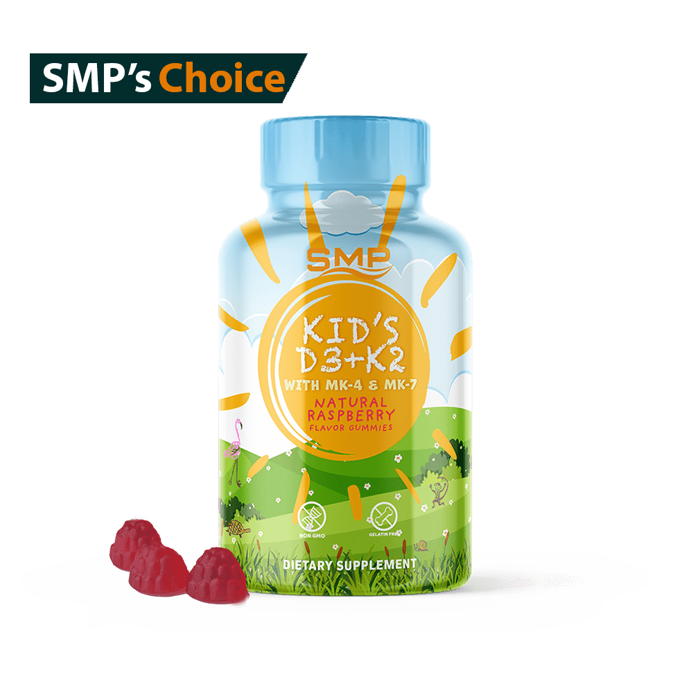 Kids 4+ K2 + D3 Pectin Gummies W/ MK-4 & MK-7 – Natural Raspberry Flavor & Color – Gelatin-Free – Vegetarian – Non-GMO