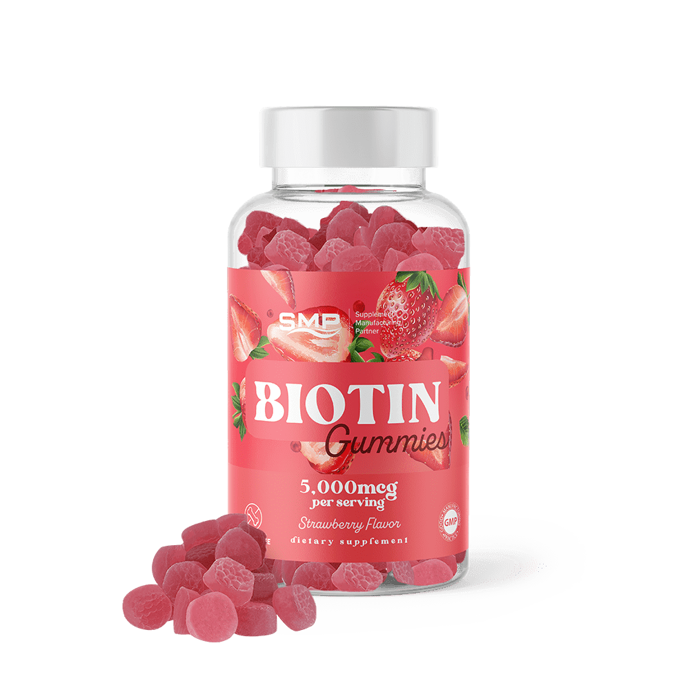 Biotin Vegan Gummies 5,000mcg – Natural Strawberry Flavor – Non-GMO – Gluten-Free - Gelatin Free - Vegan Friendly
