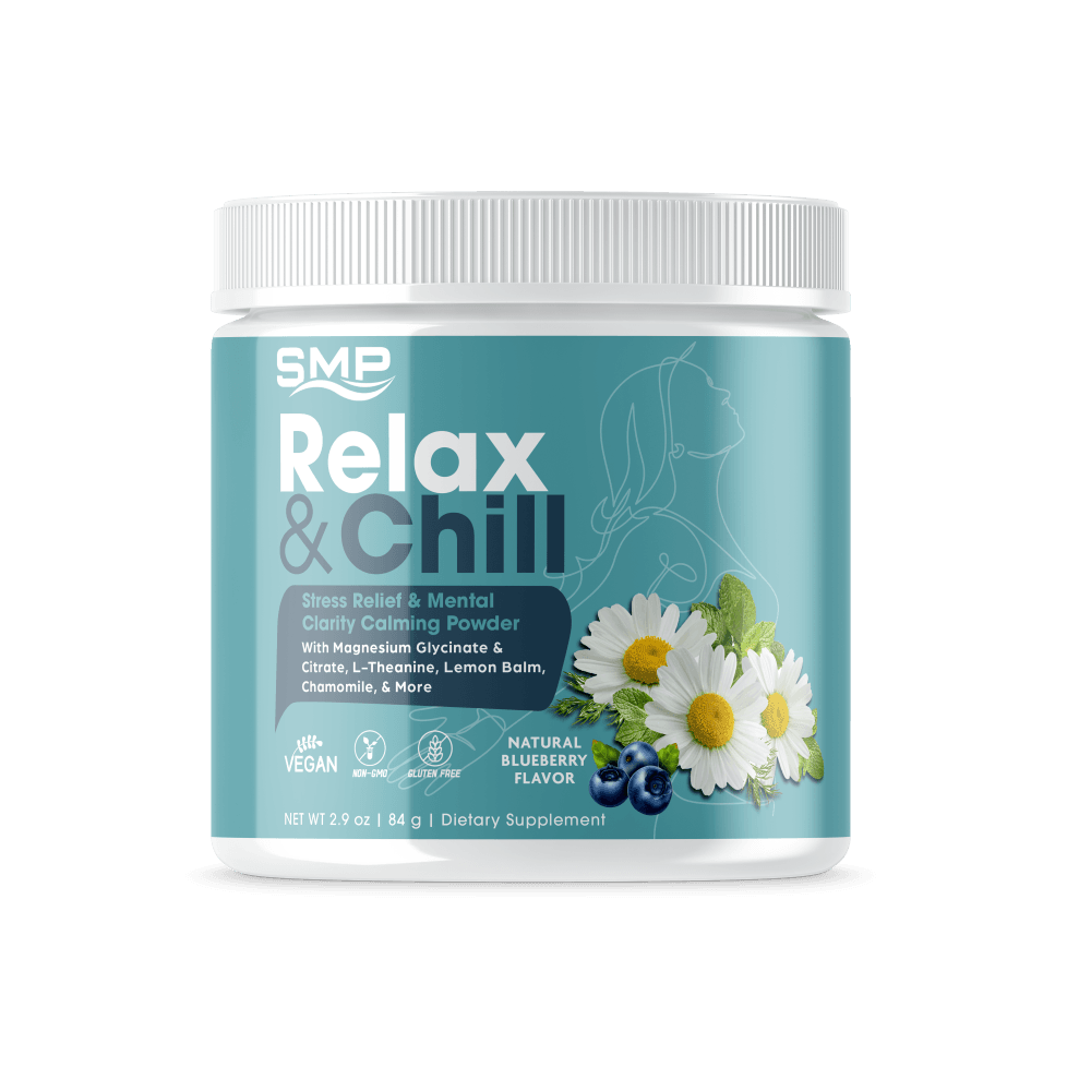 Relax & Chill Stress Relief & Mental Clarity Calming Powder W/ Magnesium Glycinate & Citrate, L-Theanine, Lemon Balm, Chamomile, & More ! Natural Blueberry Flavor – Non-GMO – Gluten Free – Vegan Friendly