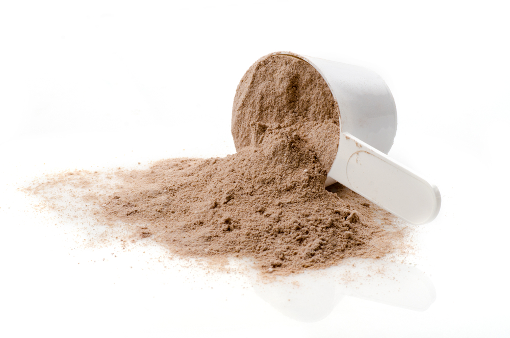 Scoop of chocolate protein powder from a nutraceutical powder manufacturer