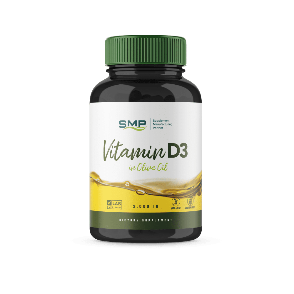 Vitamin D3 in olive oil softgels private label bottle