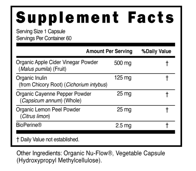 ACV Inuline Cyanne Capsules Supplement Facts 100549 (002)