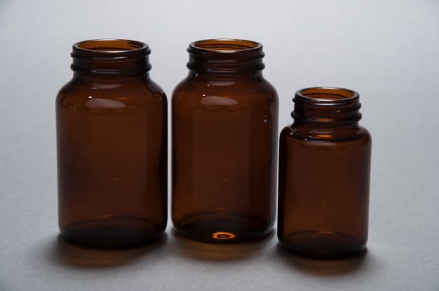 Heavy Glass Medical Screw-Top Packer Bottles Wide Mouth Container Jars AMBER 3.3 oz 100 cc Size Package of 24 Units
