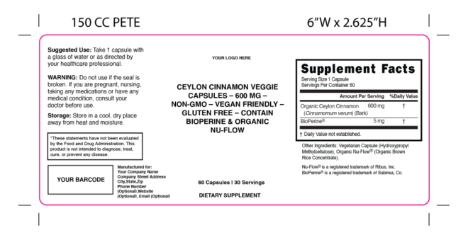 Ceylon Cinnamon Capsules Label 150cc PETE 100570