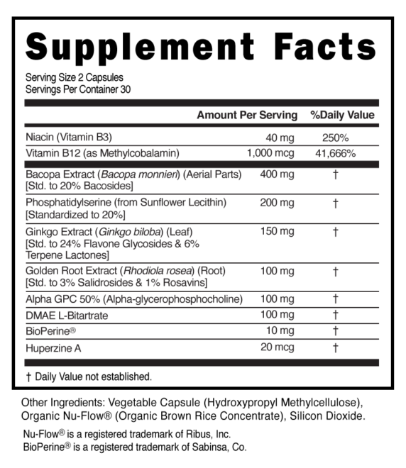 Focus 2 Servings Capsules Supplement Facts 100574 (002)