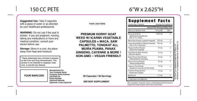 Horny Goat Weed Capsules Label 150cc PETE 100638