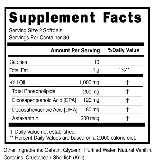 Krill Oil Softgels 2 Servings Supplement Facts 101365