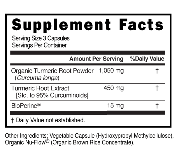 Turmeric 1500mg Capsules Supplement Facts