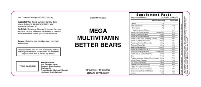 Mega Multi BetterBears Gummies 250cc PETE 100542