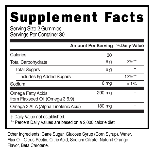 Omega 3 DHA Orange Gummies Supplement Facts 100554 (002)
