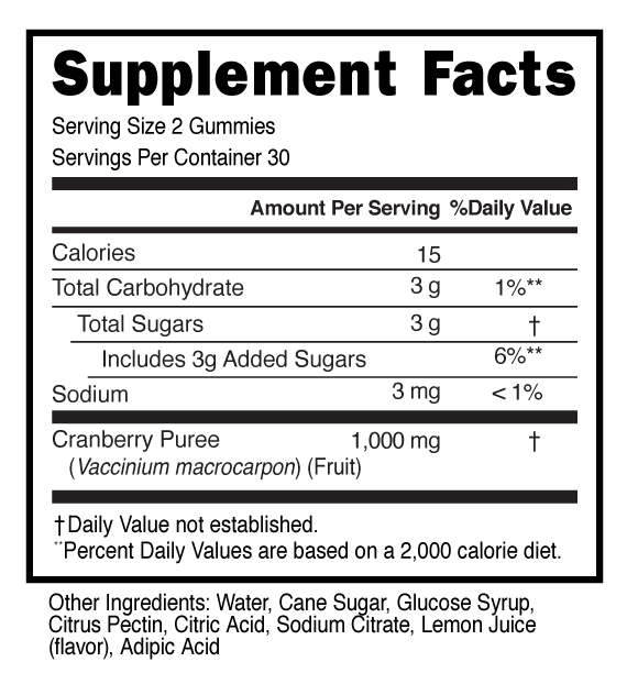 Super Cranberry Gummies Supplement Facts 100448
