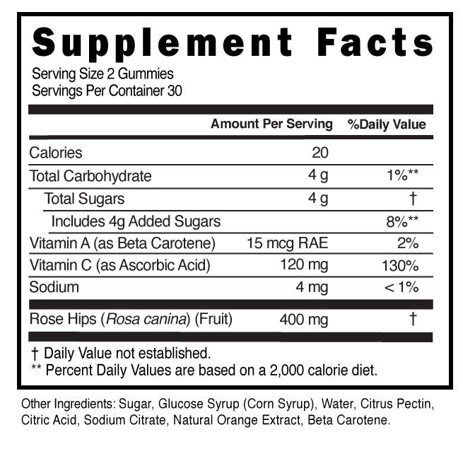 Vitamin C Adults Bear Gummies Supplement Facts 100543 (002)