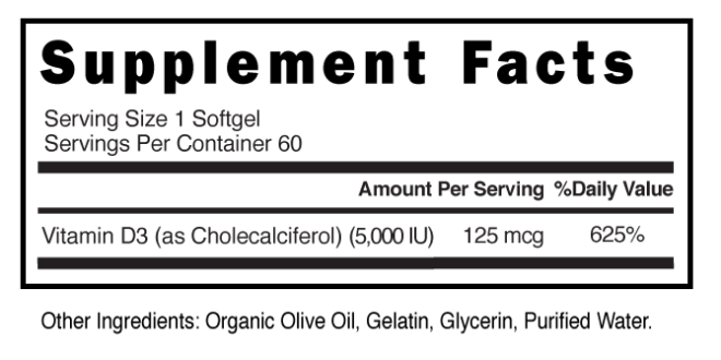 Vitamin D3 Olive Oil SoftGels Supplement Facts 100678
