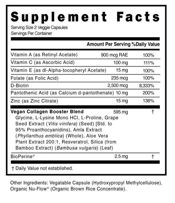 Collagen Booster Vegan Capsules Supplement Facts 100577