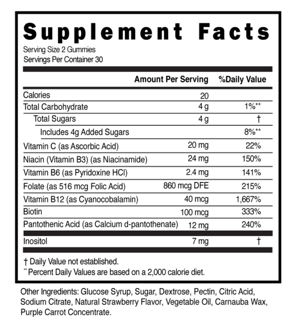 B Complex Strawberry Gummies Supplement Facts 100447 (002)