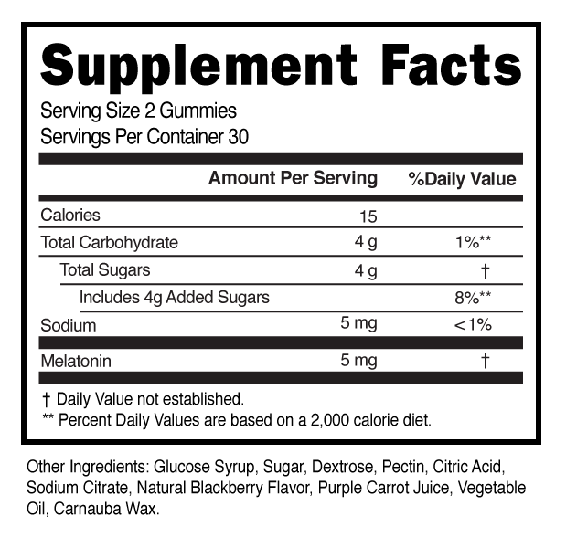 Melatonin 5mg Gummies Supplement Facts 100439