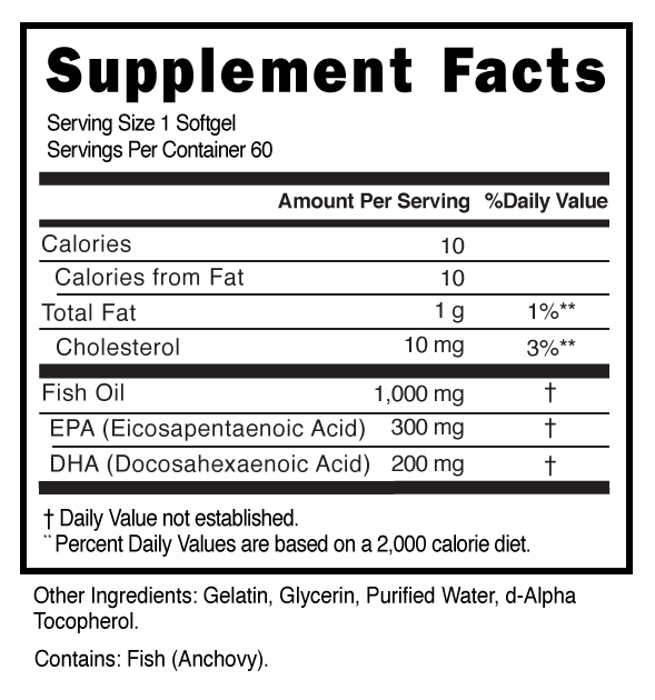 Fish Oil DHA 1000-300mg Softgels Supplement Facts 100684 (002)