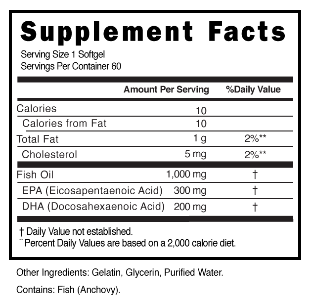 Fish Oil & DHA 1,000-300mg Softgels Supplement Facts 100685