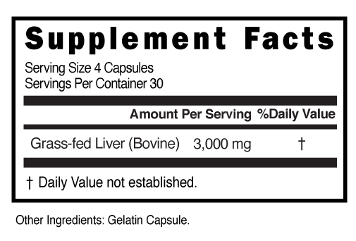 BeefLiver Capsules Supplement Facts 100655