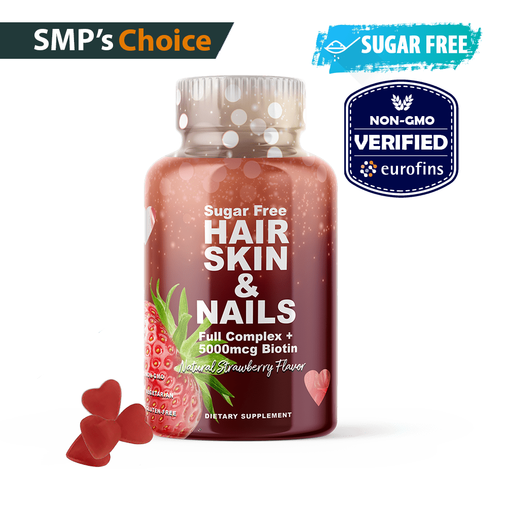 Private Label Sugar Free Hair, Skin, and Nails Gummies – Natural Strawberry  Flavor - Heart Shape – Full Complex + 5,000mcg Biotin / Serving – Natural  Color – Non-GMO – Vegetarian – Gluten-Free
