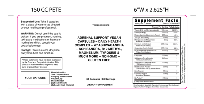 Adrenal Support Capsules Label 150cc PETE 100644