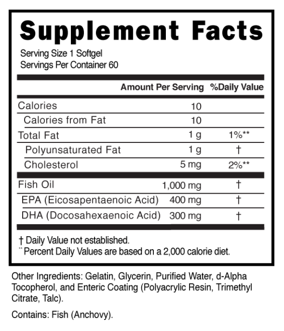 Fish Oil & DHA 1,000-400mg Enteric Coated Softgels Supplement Facts 100696