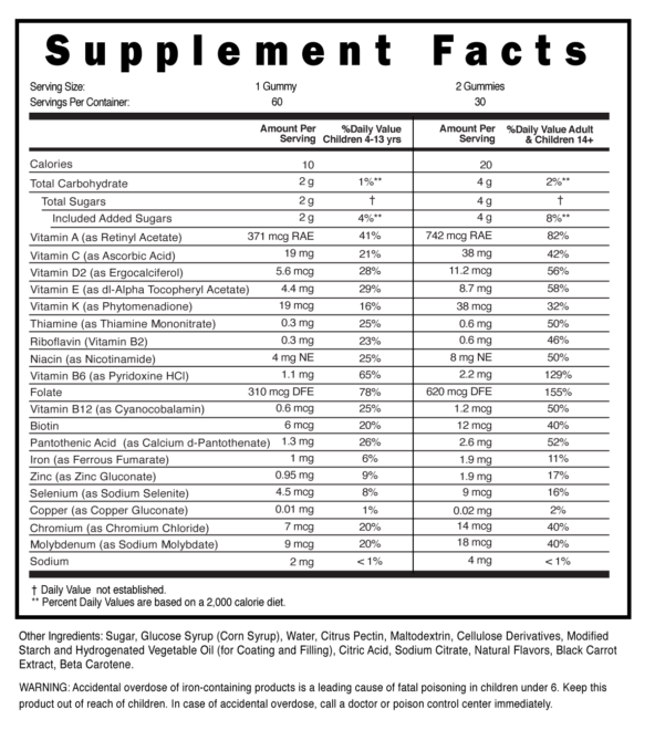 Mega Multi Vitamin Childrens Bear Gummies Supplement Facts 100542