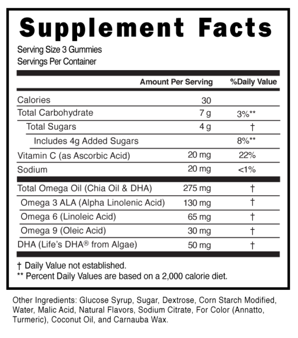 Omega DHA Lemon Orange Gummies Supplement Facts 100612 (002)
