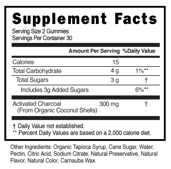 Activated Charcoal Gummies Supplement Facts 100872 (002)