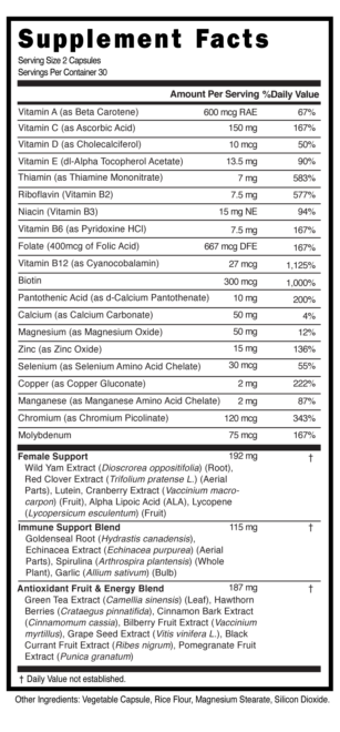 Womans Multi Capsules Supplement Facts 100811