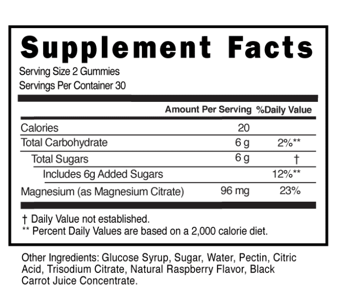 Magnesium Citrate 96mg Gummies Supplement Facts
