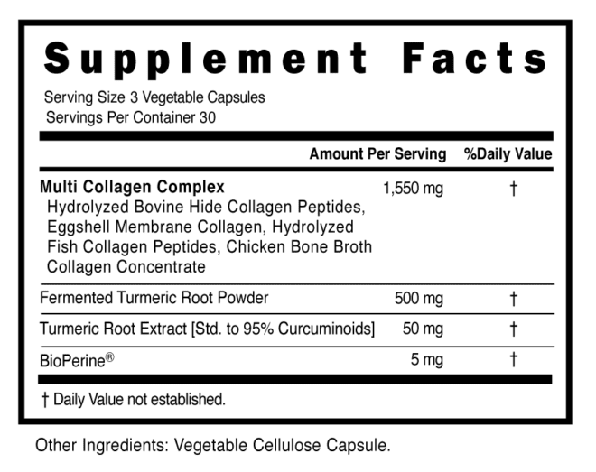MultiCollagen Turmeric + Bioprene Capsules Supplement Facts 100948
