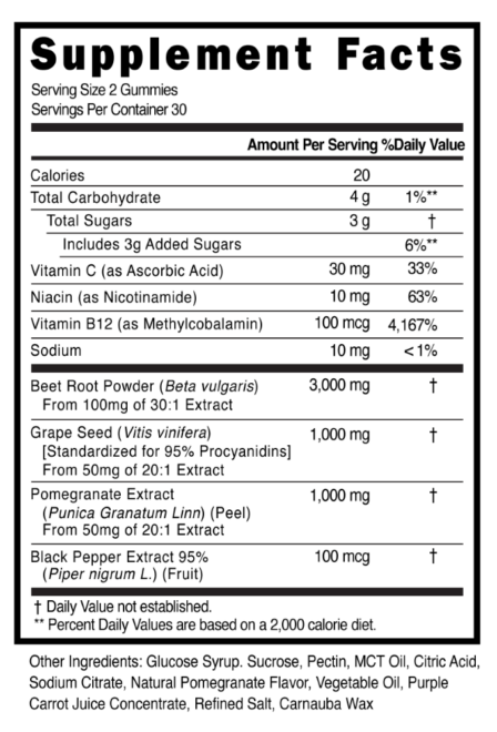 Beet Root Nitric Oxide Booster Gummies Supplement Facts 101786 (003)