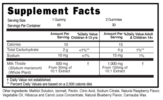 Milk Thistle Sugar Free Childrens Gummies Supplement Facts 100993