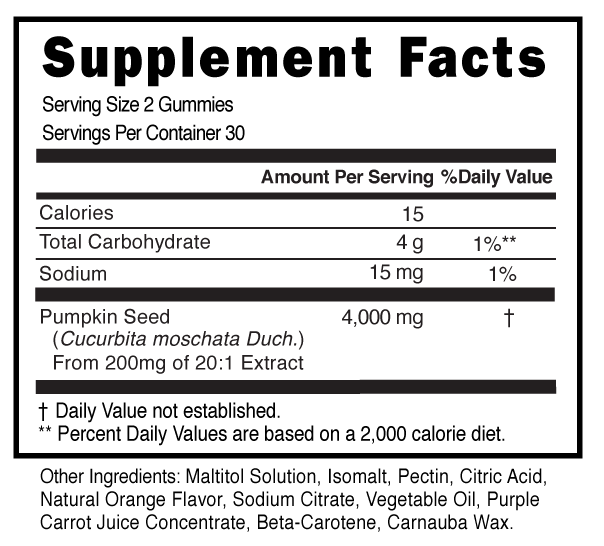 Pumpkin Seed Sugar Free Gummies Supplement Facts 100989