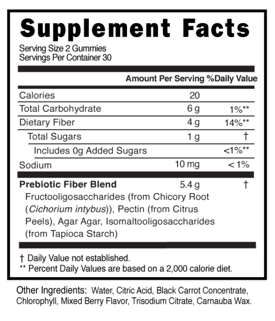 FOS Inulin 4g Fiber Gummies Supplement Facts 101058 (002)