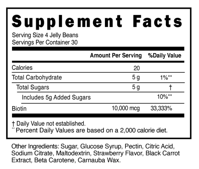 Biotin 10k mcg Strawberry JellyBeans Supplement Facts