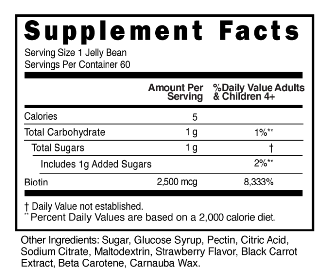 Biotin 2.5k mcg Strawberry JellyBeans Supplement Facts
