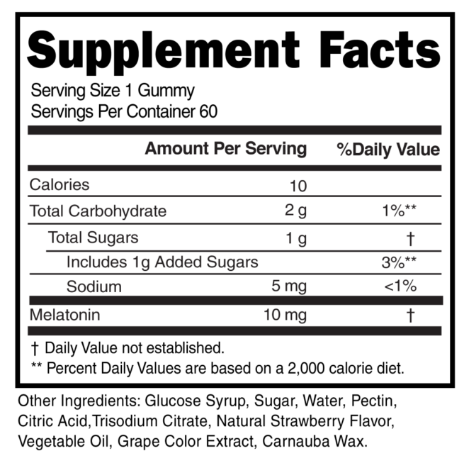 Melatonin 10mg Gummies Supplement Facts 101078 (003)
