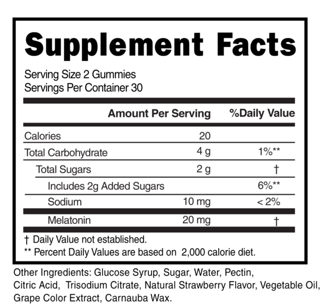 Melatonin 20mg Gummies Supplement Facts 101078 (003)