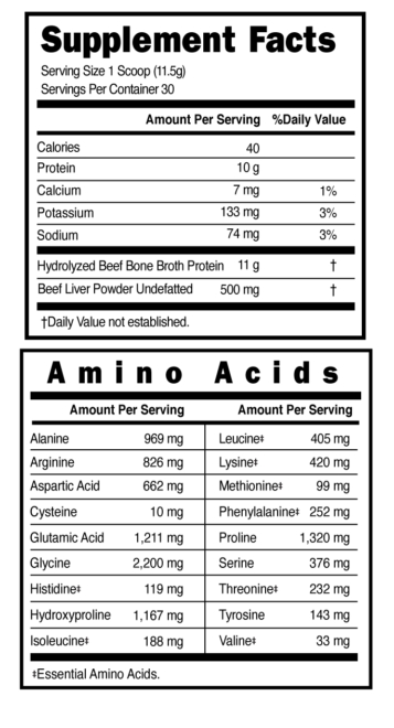Bone Broth Protein + Liver Powder Supplement Facts 101155 (002)