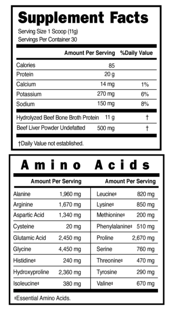 Bone Broth Protein + Liver Powder Supplement Facts 101155 (002)
