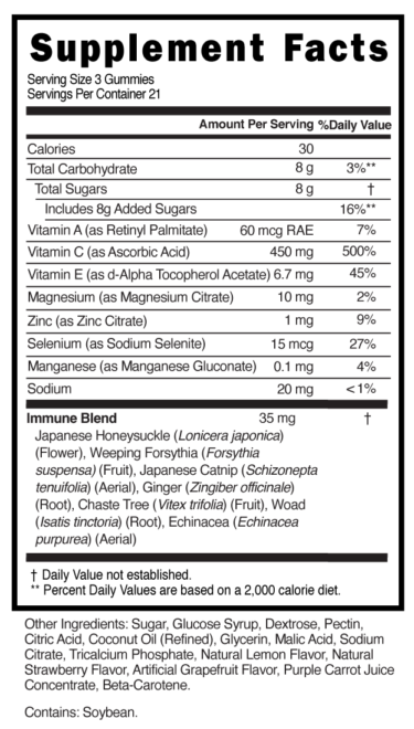 Immune Max 450mg Vitamin C Gummies Assorted Flavors Supplement Facts 101200